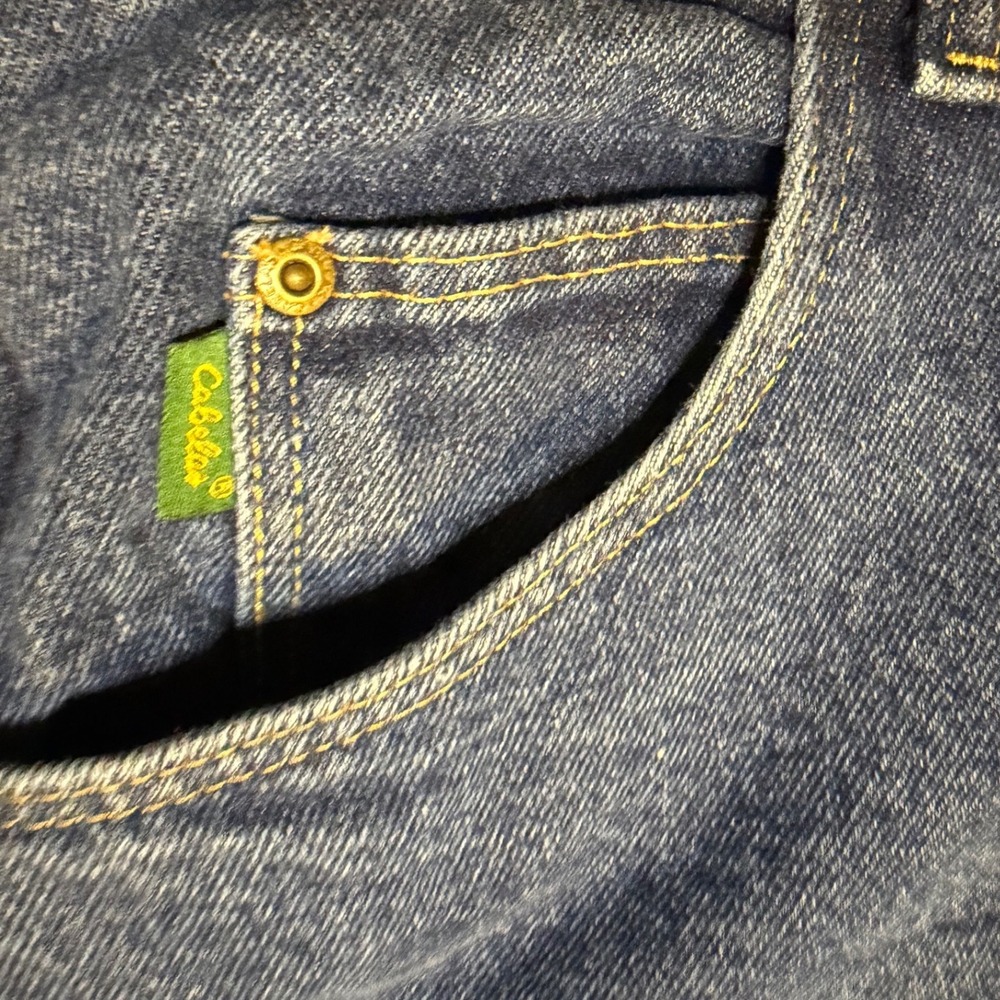 Cabelas Roughneck Denim Jeans Lined Flannel Red Blue Mens Size 46x32 - Picture 3 of 8